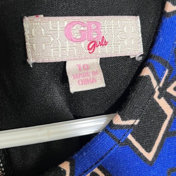 GB Girls Blue Geometric A Line Dress Size 10 • Short Sleeve Flare - Picture 3 of 6
